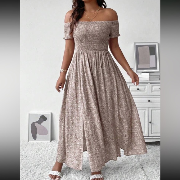 Boho floral off shoulder split thigh maxi dress - Picture 9 of 12